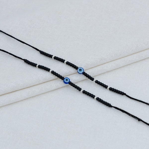 Black Beads Evil Eye Bracelet with Silver Accents - Aggarwal jewels
