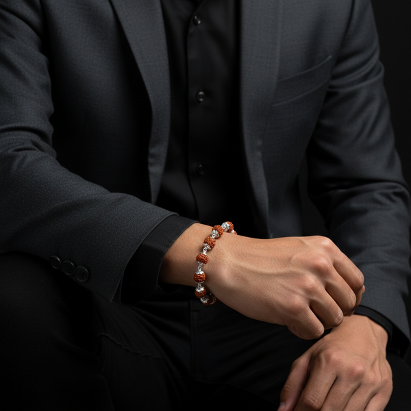 Shri Kedar Ruj Edition Silver Rudraksha Bracelet - Aggarwal jewels