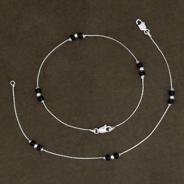 Lightweight Black Beaded Silver Anklet - Aggarwal jewels