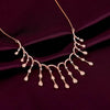 Rose gold necklace with dangling teardrop and heart-shaped charm drops