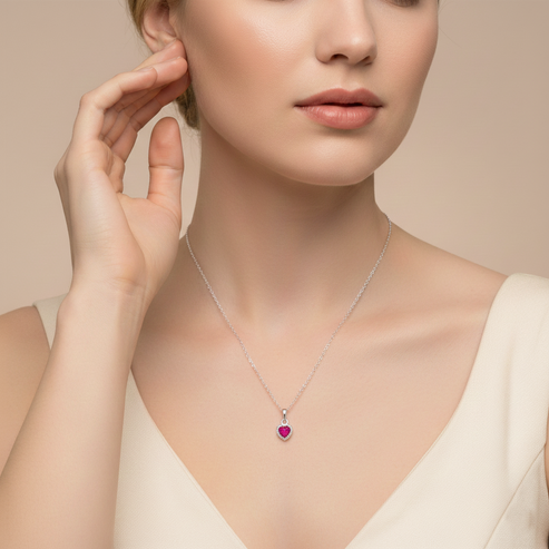 Premium Heart-Shaped Stone Silver Pendent Necklace - Aggarwal jewels