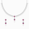Silver Pink Flower Drop Solitaire Jewelry Set - Stunning Silver Pink Flower Earrings - Aggarwal jewels
