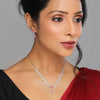 Silver Pink Flower Drop Solitaire Jewelry Set - Stunning Silver Pink Flower Earrings - Aggarwal jewels
