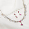 Silver Pink Flower Drop Solitaire Jewelry Set - Stunning Silver Pink Flower Earrings - Aggarwal jewels