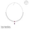Silver-tone flower necklace with teardrop pink drop charm, S925 stamp