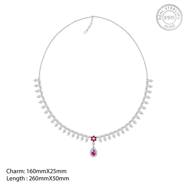 Silver Pink Flower Drop Solitaire Jewelry Set - Stunning Silver Pink Flower Earrings - Aggarwal jewels