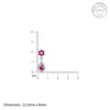 Pink flower teardrop charm size 22.5mm x 8mm on measurement scale