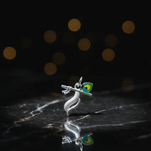 Silver Krishna Flute Pendant with Morpankh Design - Aggarwal jewels