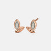 Rose gold stud earrings with oval diamond accents and pointed lower details