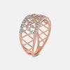 Rose gold band ring with pavé diamonds and open geometric lattice side panels