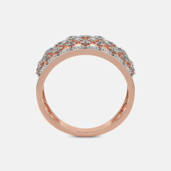 Rose gold ring band with pavé diamonds across the top, plain inner band
