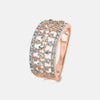 Rose gold band ring with pavé diamonds and geometric lattice side detail