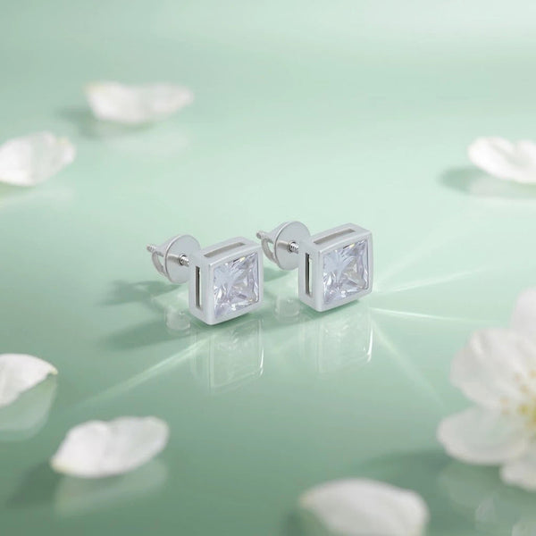 White Square Gemstone Silver Stud Earrings - Aggarwal jewels