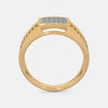 Gold ring with raised square diamond bezel and engraved side accents