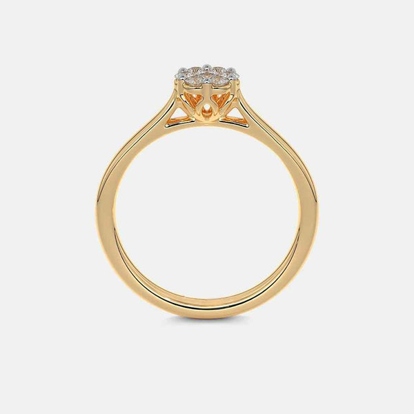 Yellow gold teardrop ring with center diamond and decorative openwork shoulders