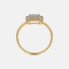Yellow gold diamond ring with cushion halo and open band underside