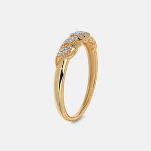 Gold band ring with pavé diamond crown and scalloped settings