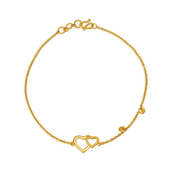 Winsome Dual Heart Gold Bracelet - Aggarwal jewels