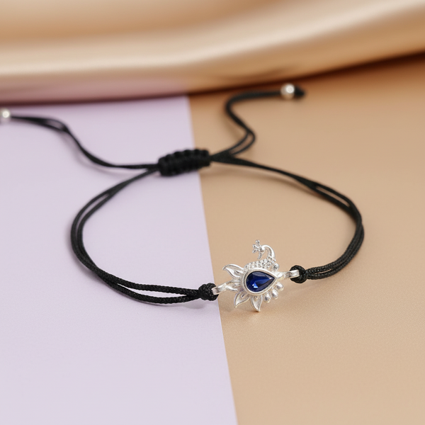 Peacock Blue Drop Stone Design Silver Thread Anklet