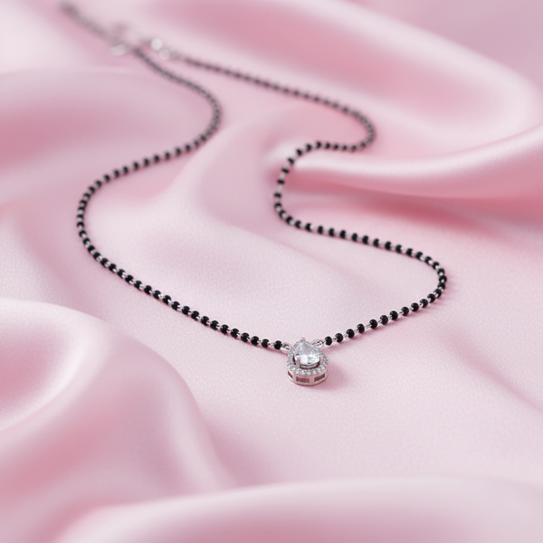 Elegant Black Bead Mangalsutra with Teardrop Gemstone Pendant - Aggarwal jewels