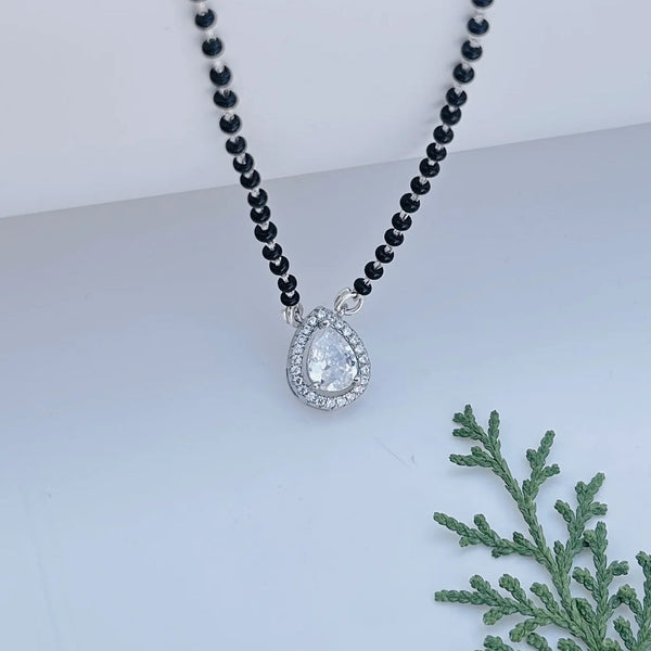 Elegant Black Bead Mangalsutra with Teardrop Gemstone Pendant - Aggarwal jewels