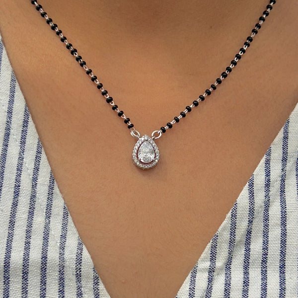Elegant Black Bead Mangalsutra with Teardrop Gemstone Pendant - Aggarwal jewels