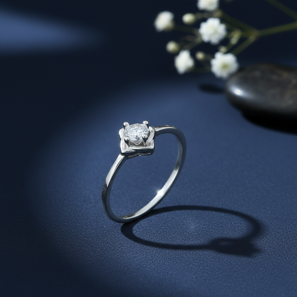 Sterling Silver Square Flower Solitaire Ring for Women - Aggarwal jewels