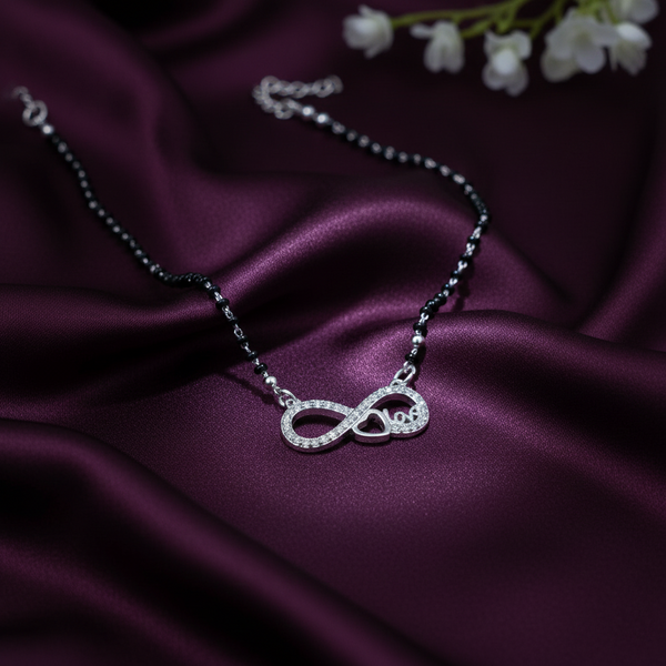 Infinite Heart Love Engraving Silver Mangalsutra - Aggarwal jewels