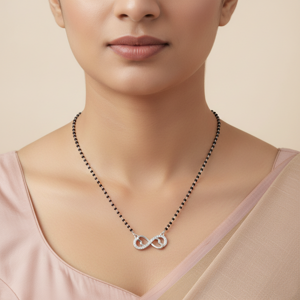 Infinity Love Black Beads Silver Mangalsutra - Aggarwal jewels