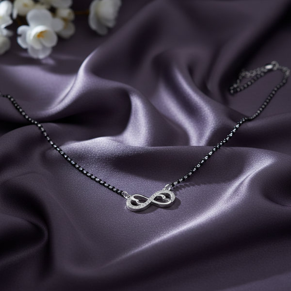 Infinity Love Black Beads Silver Mangalsutra - Aggarwal jewels