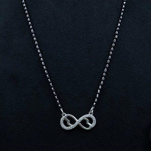 Infinity Love Black Beads Silver Mangalsutra - Aggarwal jewels