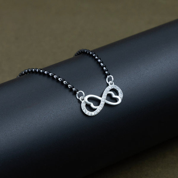 Infinity Love Black Beads Silver Mangalsutra - Aggarwal jewels
