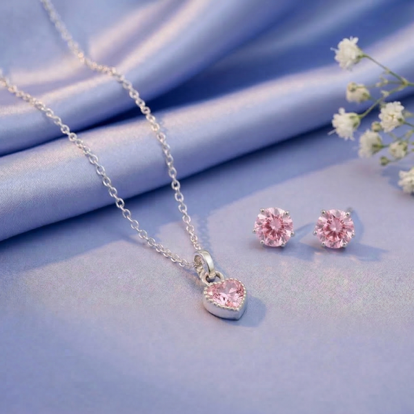 Silver Heart Pendant Earrings Combo Set - Aggarwal jewels