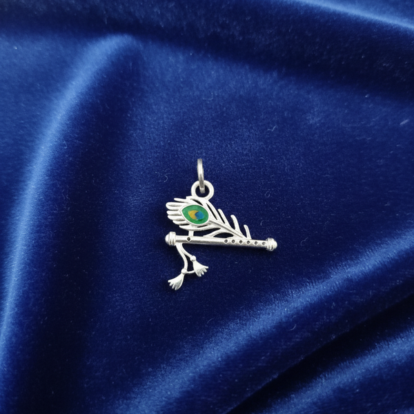 Pure Silver Flute Pendant with Morpankh Detailing - Aggarwal jewels