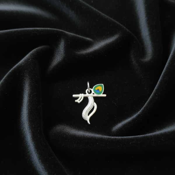 Silver Krishna Flute Pendant with Morpankh Design - Aggarwal jewels