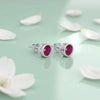 Beautiful Round Pink Stone Silver Earrings - Aggarwal jewels