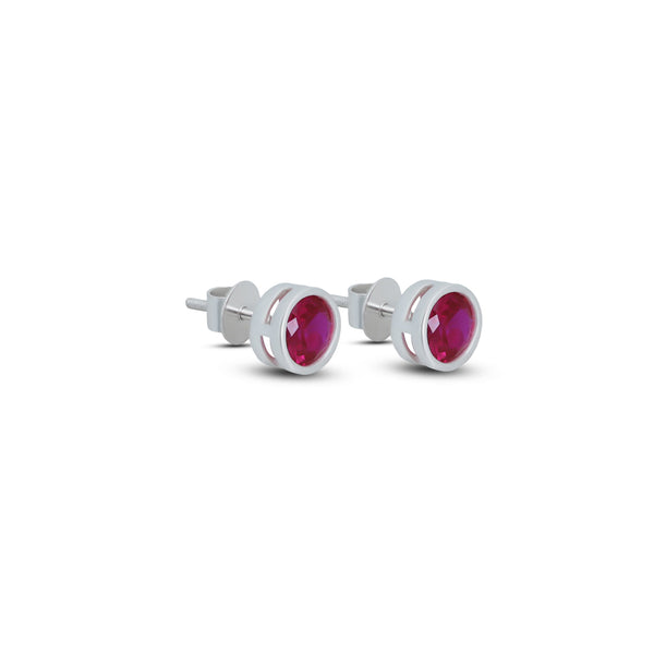 Beautiful Round Pink Stone Silver Earrings - Aggarwal jewels