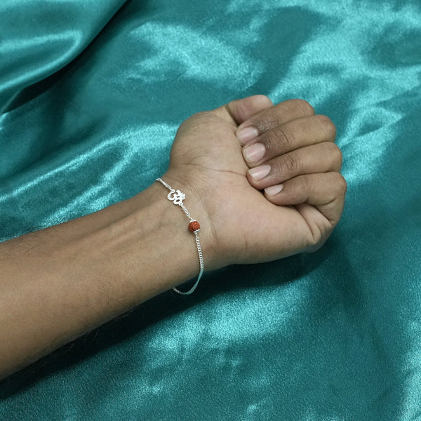 Shiv & Om Couple Silver Bracelets Adjustable Spiritual Band Set - Aggarwal jewels