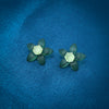 Green Flower Design Stud Silver Earrings - Aggarwal jewels