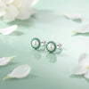 Silver Small Green Stone on Edge Flower Design Earrings for Girls - Aggarwal jewels