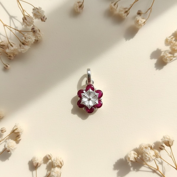 Floral Ruby Silver Pendant - Aggarwal jewels