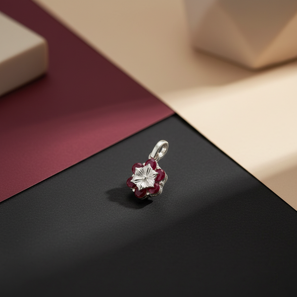 Floral Ruby Silver Pendant - Aggarwal jewels