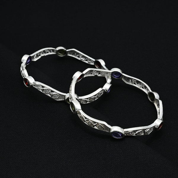 Silver Glamorous Colourful Gems Bangles