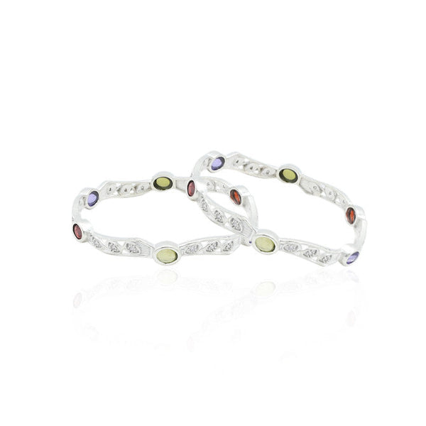 Silver Glamorous Colourful Gems Bangles