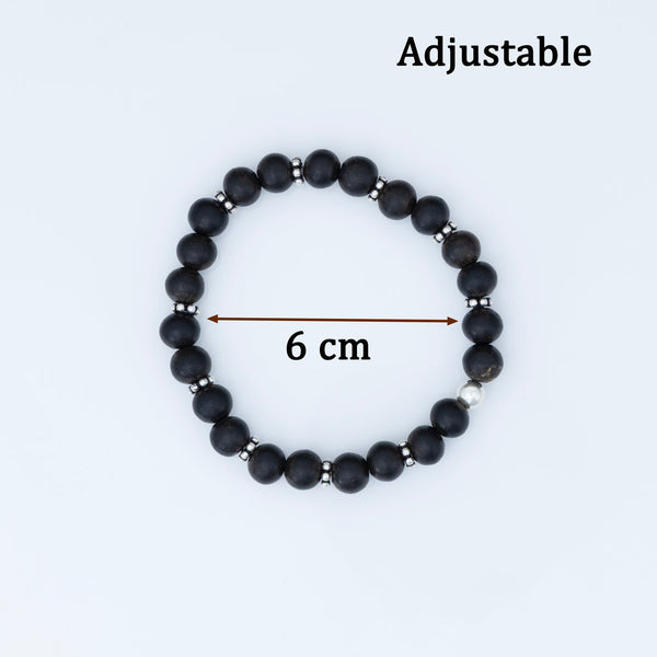 Midnight Aura Black Bead Silver Bracelet