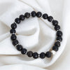 Midnight Aura Black Bead Silver Bracelet