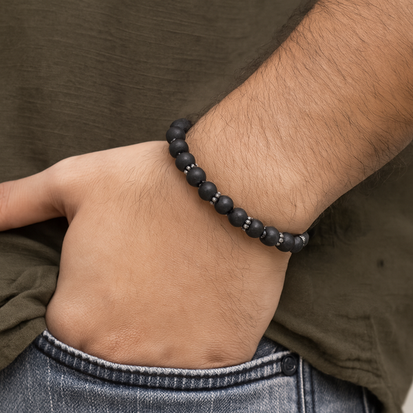 Midnight Aura Black Bead Silver Bracelet