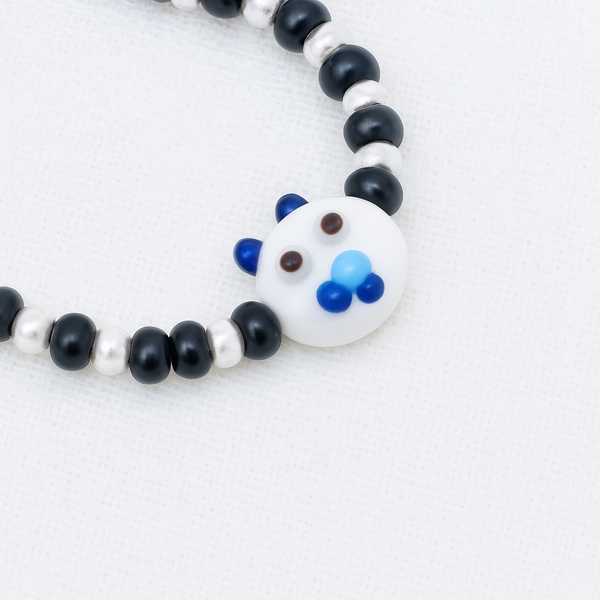 White Playful Silver & Black Beaded baby Bracelet