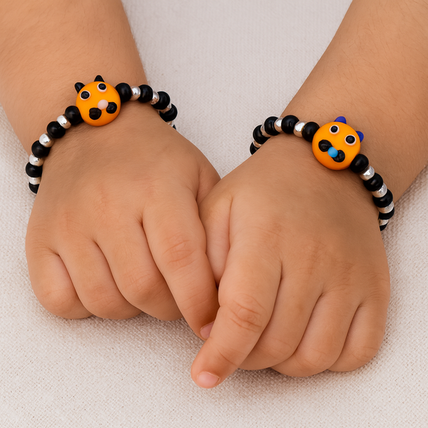 Yellow Playful Silver & Black Beaded baby Bracelet