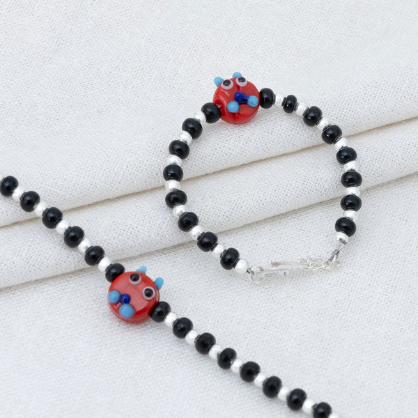 Red Playful Silver & Black Beaded baby Bracelet